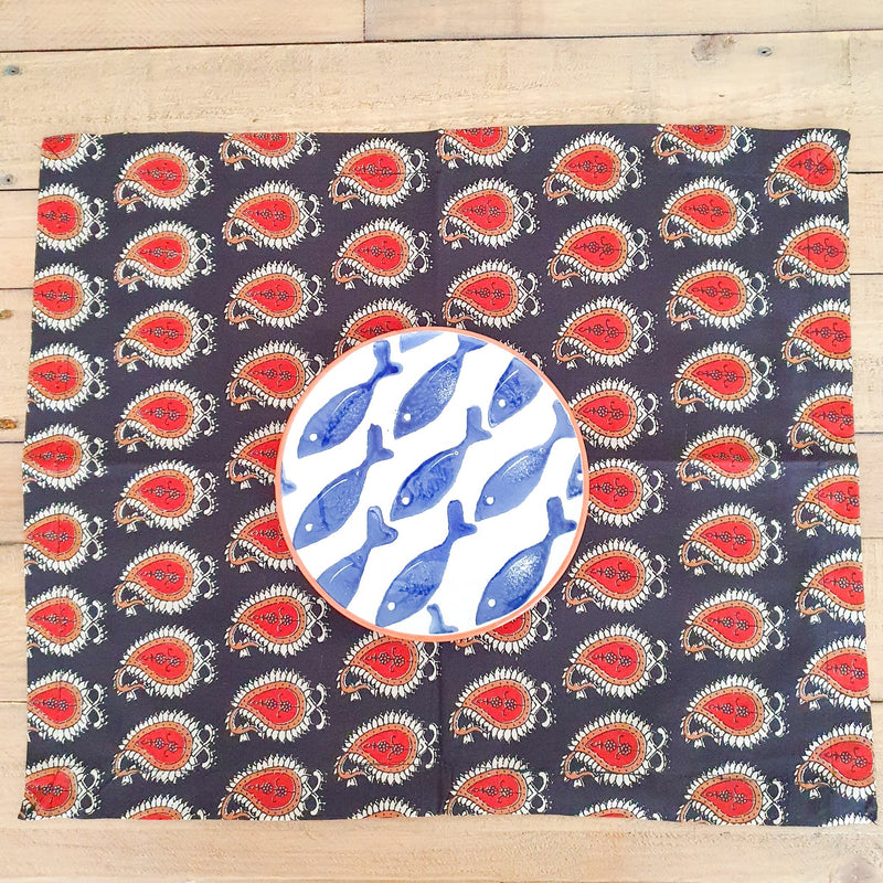 Bagru paisley block-printed placemats set of 2, handmade table mats
