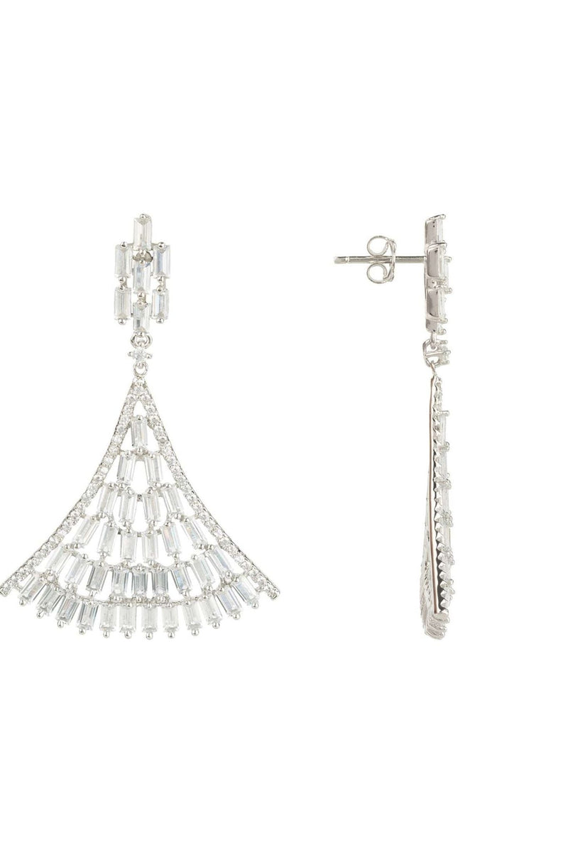 Baguette Fan Tail Earrings Silver