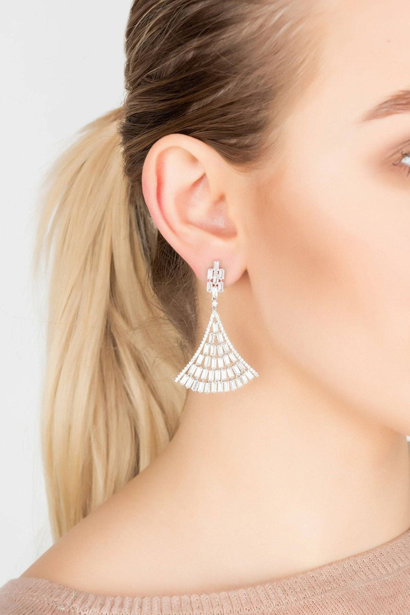 Baguette Fan Tail Earrings Silver