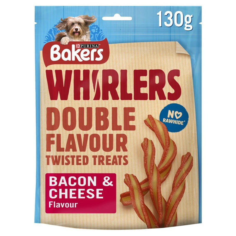 BAKERS Whirlers Double Flavour Bacon and Cheese Dog Treats 130g (Case of 6)
