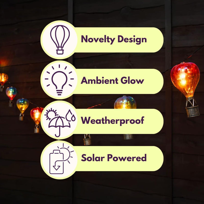 Solar Hot Air Balloon String Lights 4.7m Outdoor Waterproof LED Garland