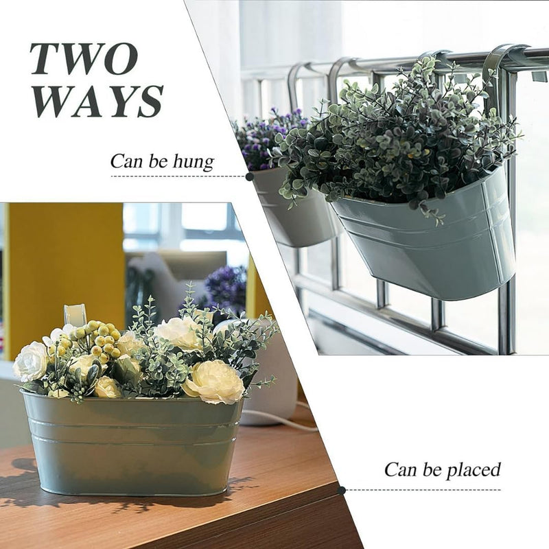 35cm Galvanised Metal Hanging Balcony Planter with Hooks