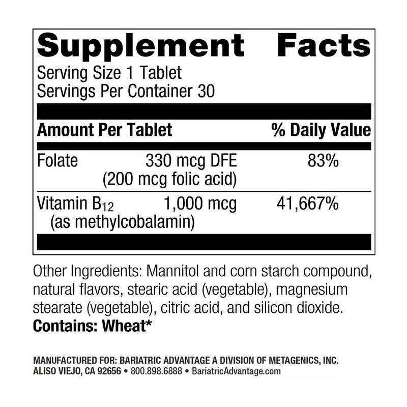Bariatric Advantage B-12 Speedy Melts - 1000 mcg B12, 200 mcg Folic, Black Cherry, 30 ct