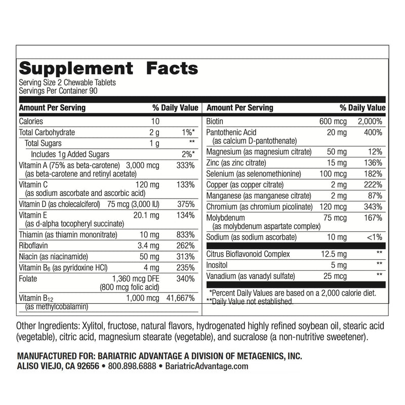 Bariatric Advantage Chewable Multivitamin Without Iron – Berry, 180 Count