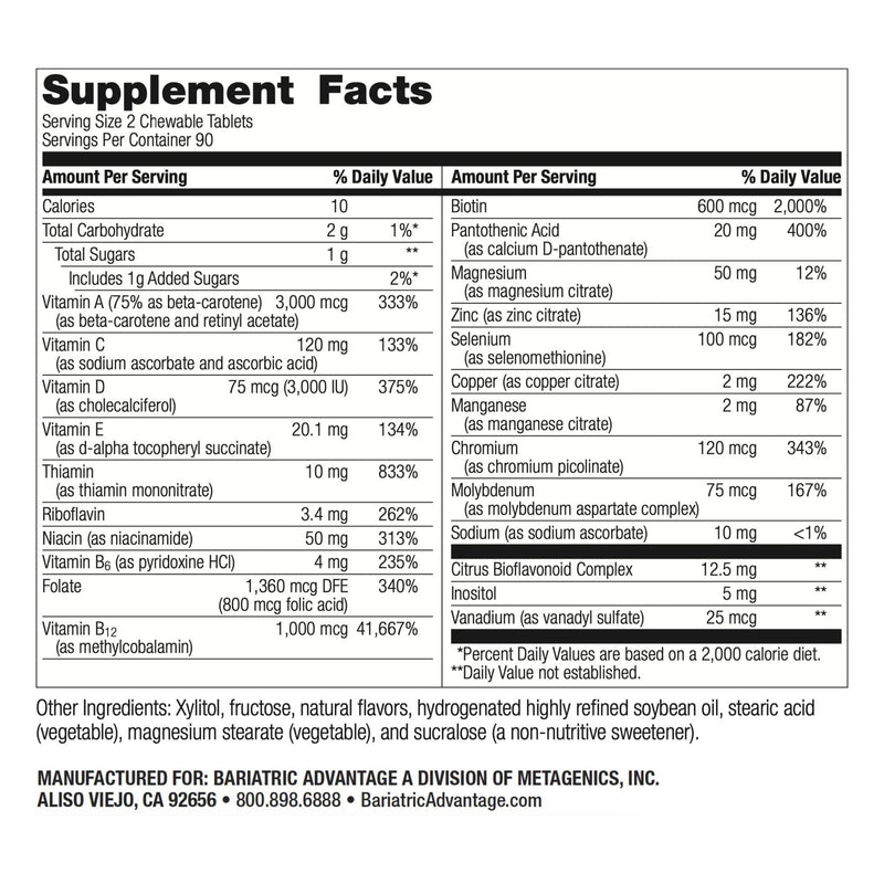 Bariatric Advantage Complete Chewable Multivitamin - 180 Count, Orange