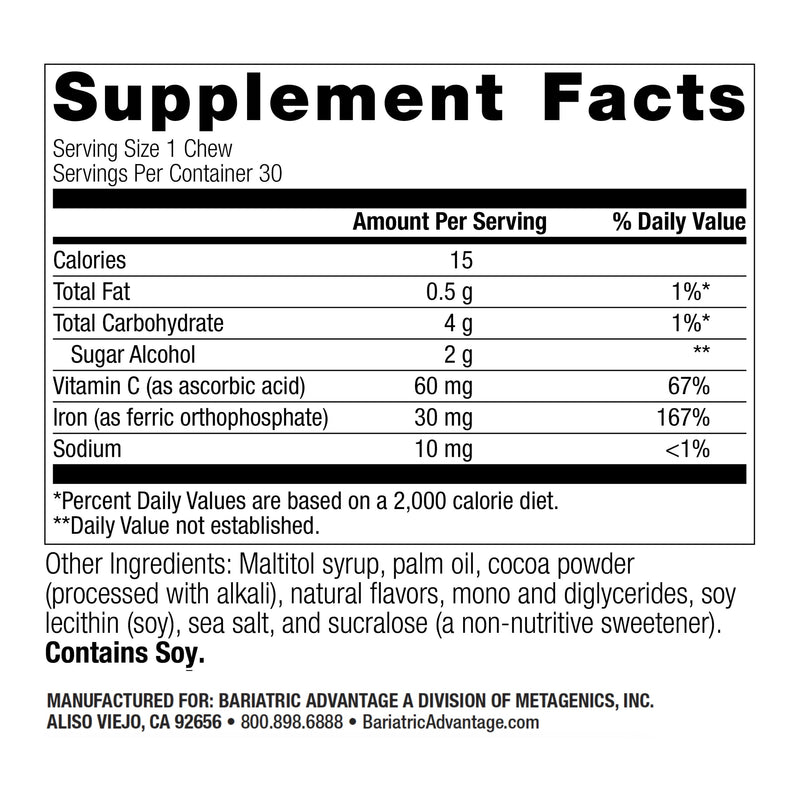Bariatric Advantage Iron Chewy Bite Chocolate Raspberry Truffle (30 mg Iron, 60 mg Vitamin C) 30 Count (Pack of 2)