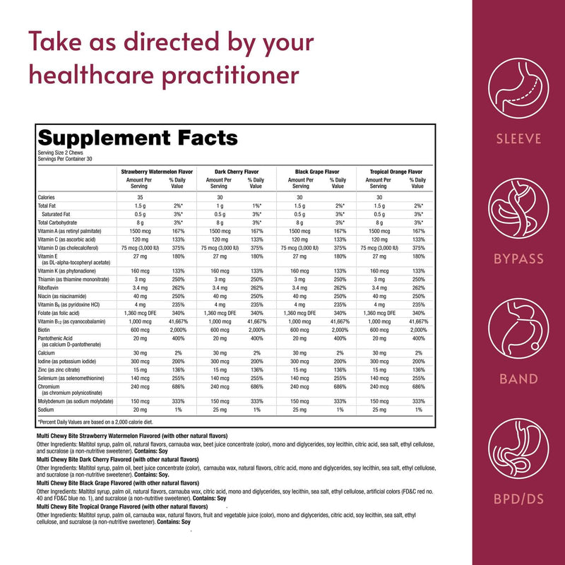 Bariatric Advantage Multi Chewy Bite – Soft Chew Multivitamin for Bariatric Surgery Patients | 60 Count