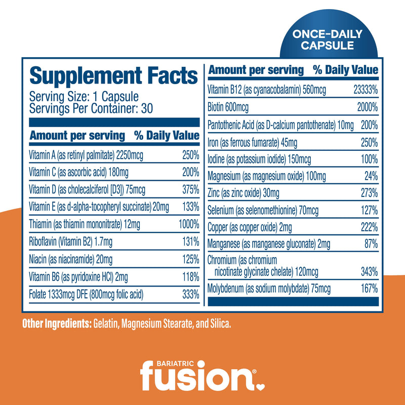 Bariatric Fusion One Per Day Multivitamin with Iron | Easy-to-Swallow Capsule