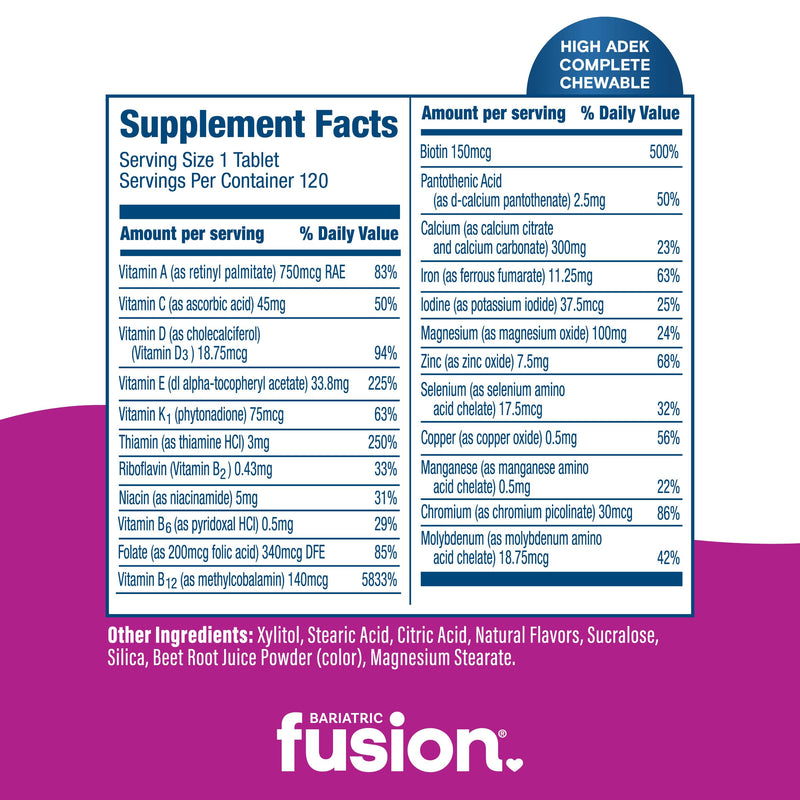 Bariatric Fusion Chewable Multivitamin – High ADEK for Duodenal Switch | Mixed Berry Flavor