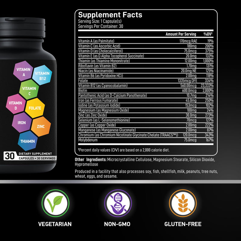 Bariatric Multivitamin with Iron for Post Bariatric Surgery – One a Day, 30 Capsules | Gluten-Free, Non-GMO