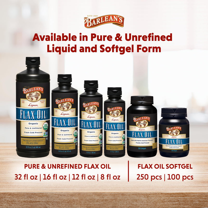 Barlean's Organic Lignan Flaxseed Oil – 12 oz, 7,230 mg ALA, Gluten Free