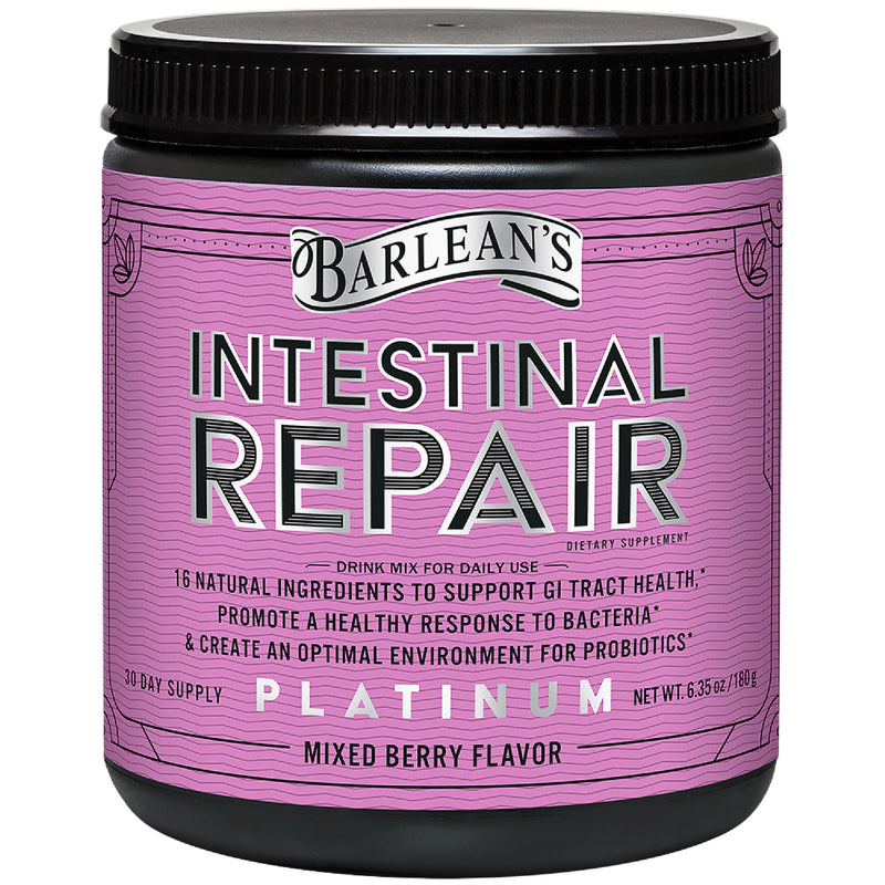 Barlean's Intestinal Repair Gut Health Powder - 16 Digestive Supplements, Mixed Berry, 6.35 oz