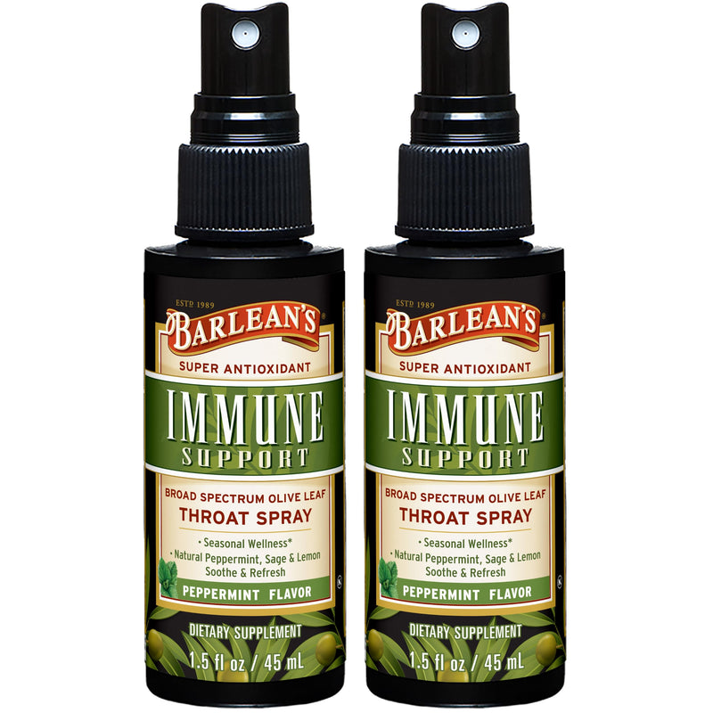 Barlean's Olive Leaf Complex Throat Spray (2 Pack) – Peppermint, Lemon & Sage, 1.5 oz