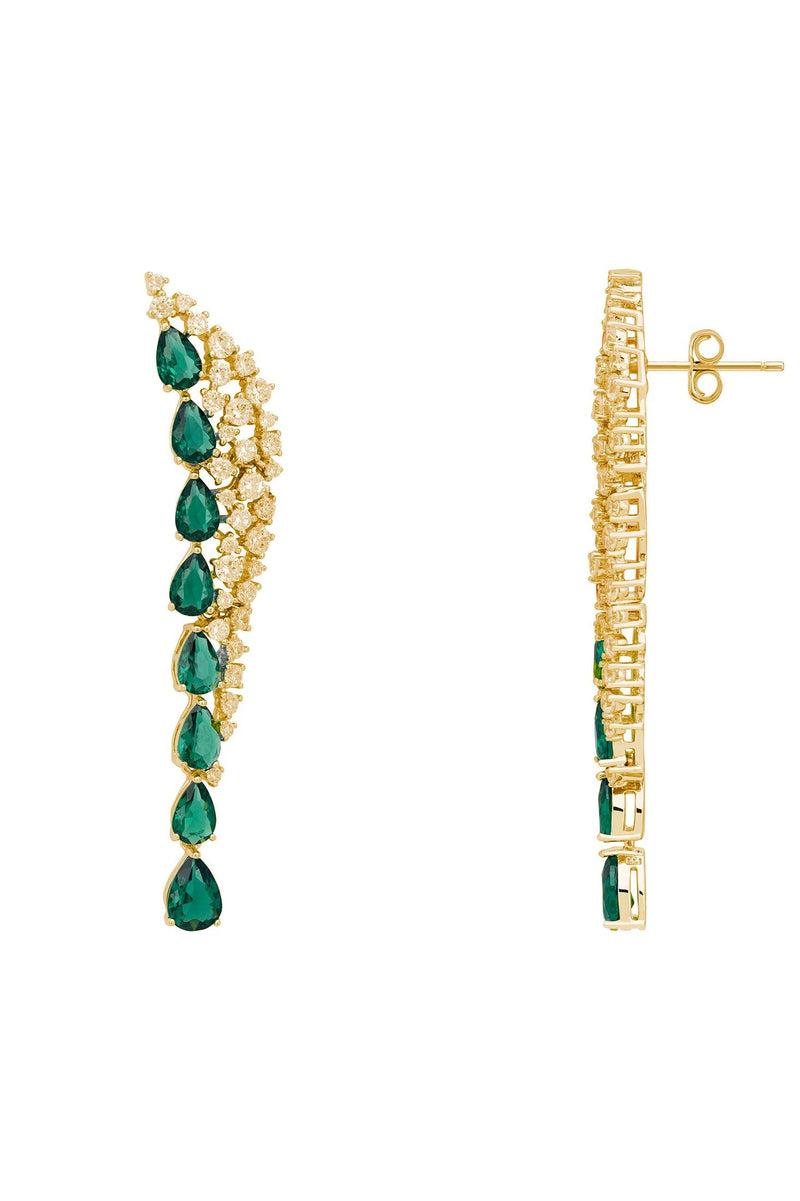 Baroness Gemstone Drop Earrings Emerald Gold