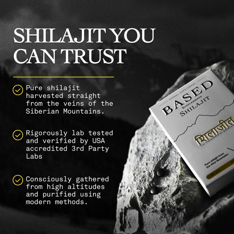 Based Shilajit | Pure Shilajit Tablets with Max Potency, Energy & Immune Support for Men and Women | Rich in Fulvic Acid and 85+ Trace Minerals, 60 Tablets