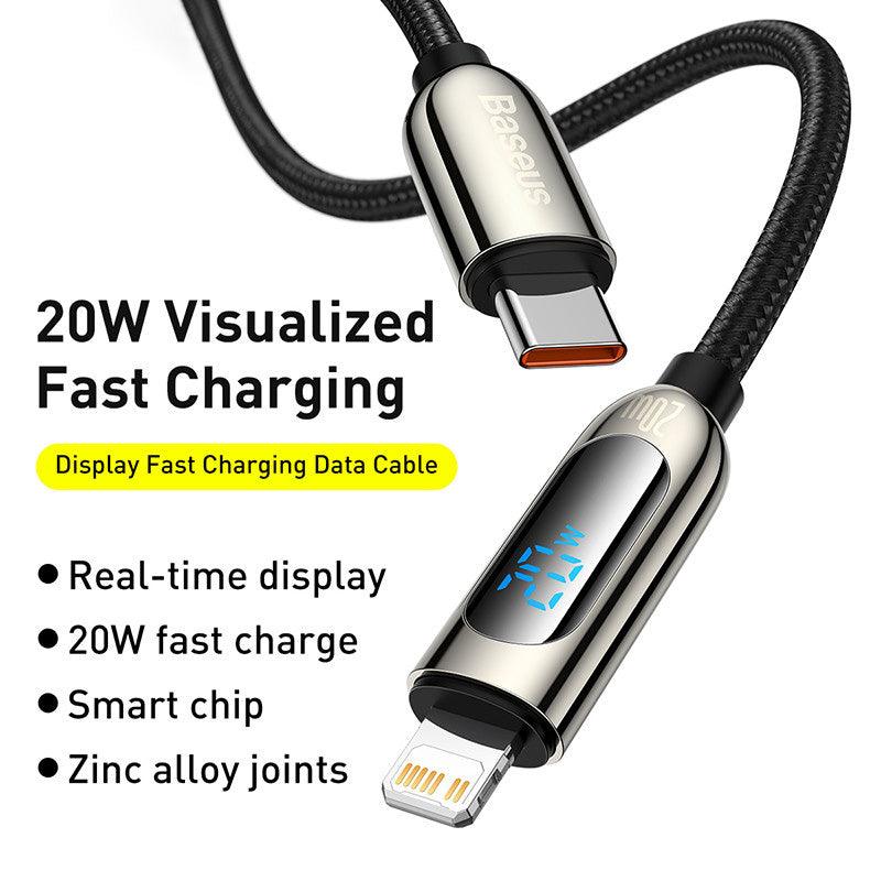Baseus LED Digital Display USB C to Lightning Fast Charger Cable 20W PD Charging