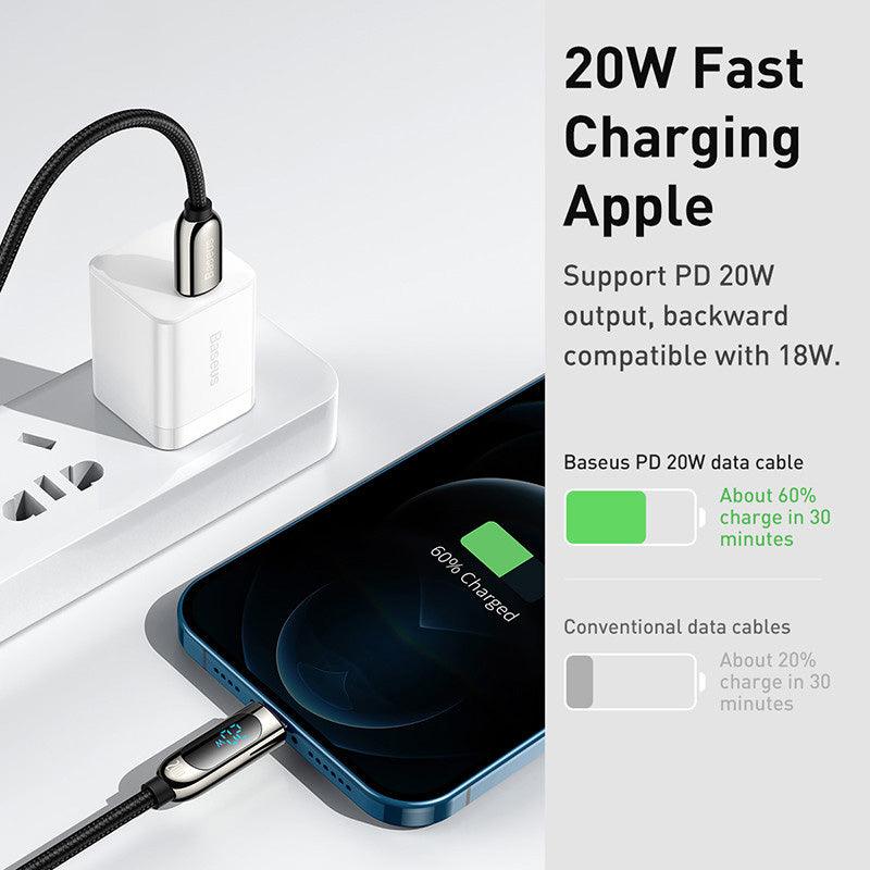 Baseus LED Digital Display USB C to Lightning Fast Charger Cable 20W PD Charging