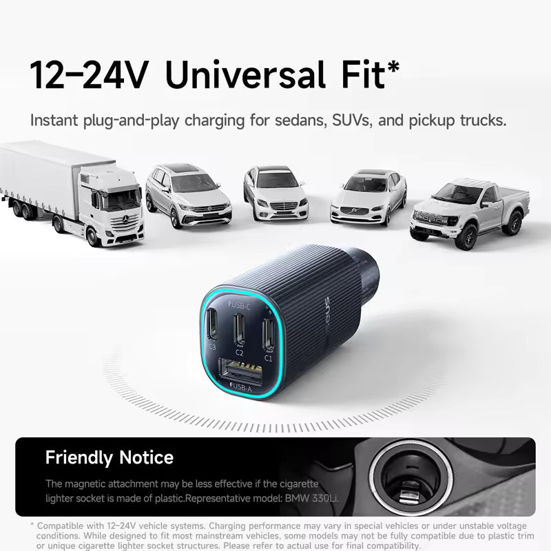 Baseus PrimeTrip VP2 160W Magnetic Car Charger USB-C Fast Charger with 4 Ports