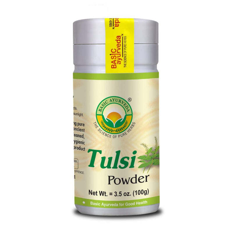 BASIC AYURVEDA Tulsi Powder – Pure Holy Basil Leaf Powder, 100g | Gluten-Free, Non-GMO