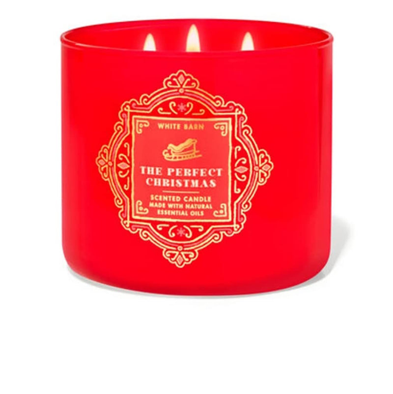 Bath & Body Works White Barn The Perfect Christmas 3-Wick Candle with Essential Oils - 14.5 oz | The Perfect Christmas Label Artwork Varies