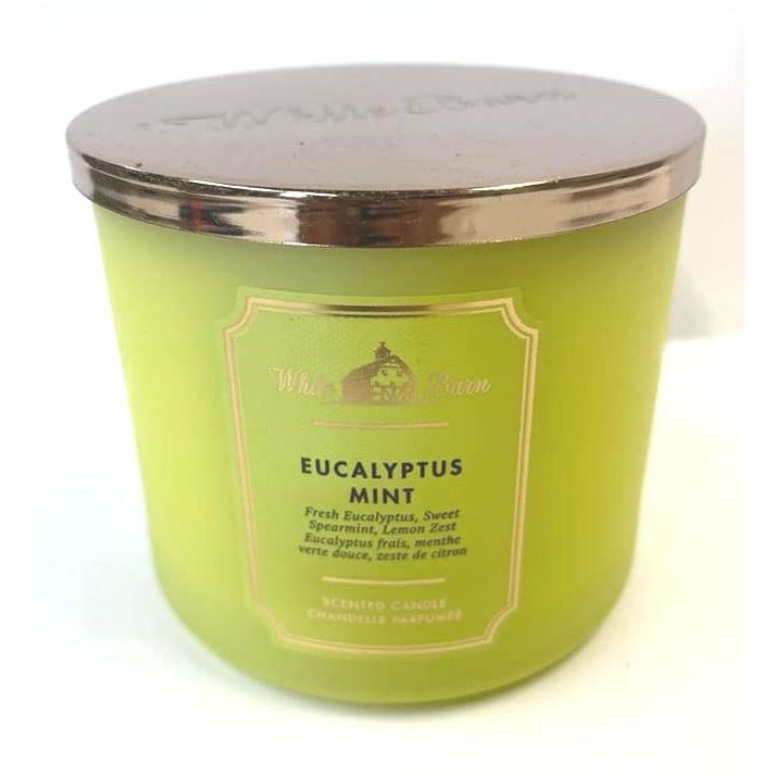 Bath & Body Works White Barn 3-Wick Candle with Essential Oils – Eucalyptus Mint, 14.5 oz (2021 Core)