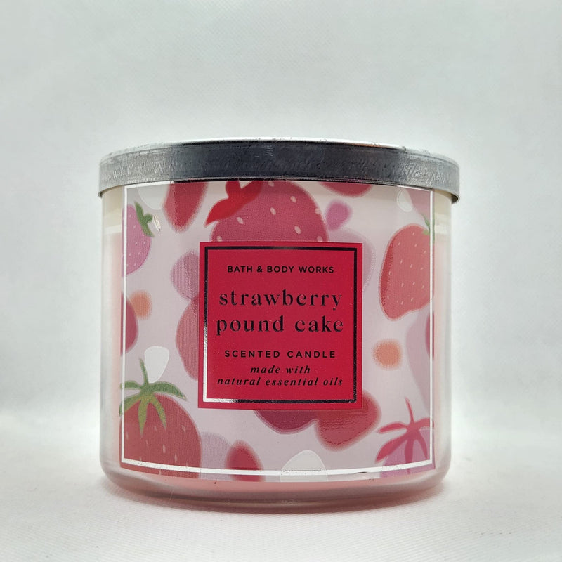 Bath & Body Works White Barn 3-Wick Candle w/ Essential Oils - Strawberry Pound Cake, 14.5 oz