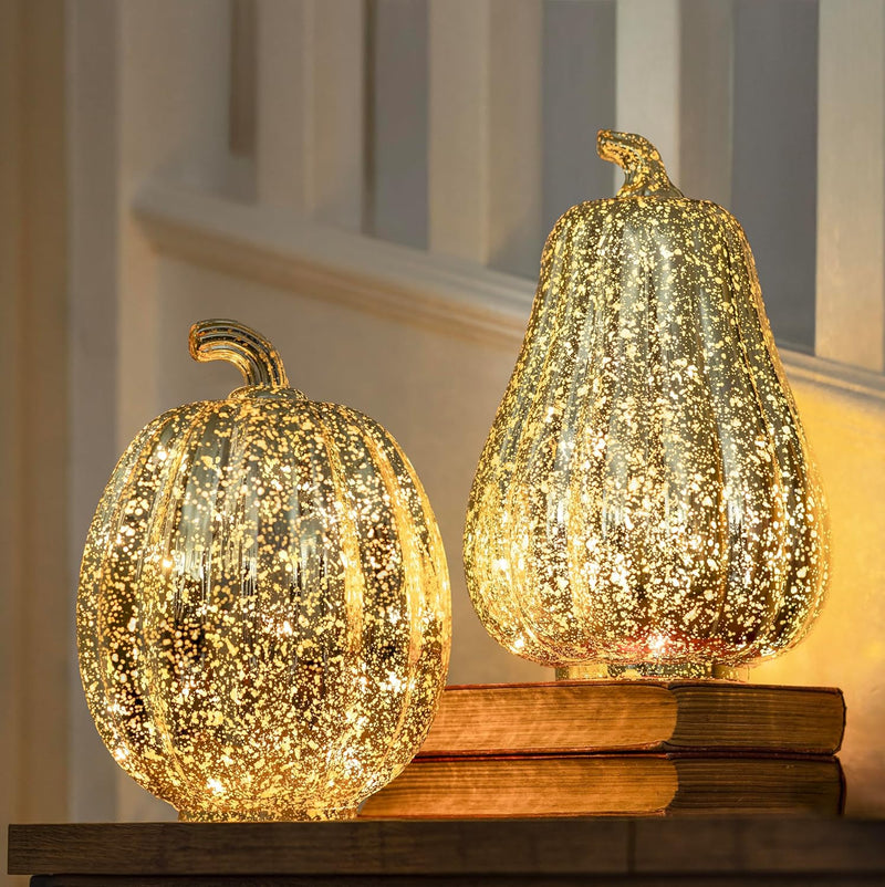 Gold LED Light Up Pumpkin & Squash Autumn Decoration Set