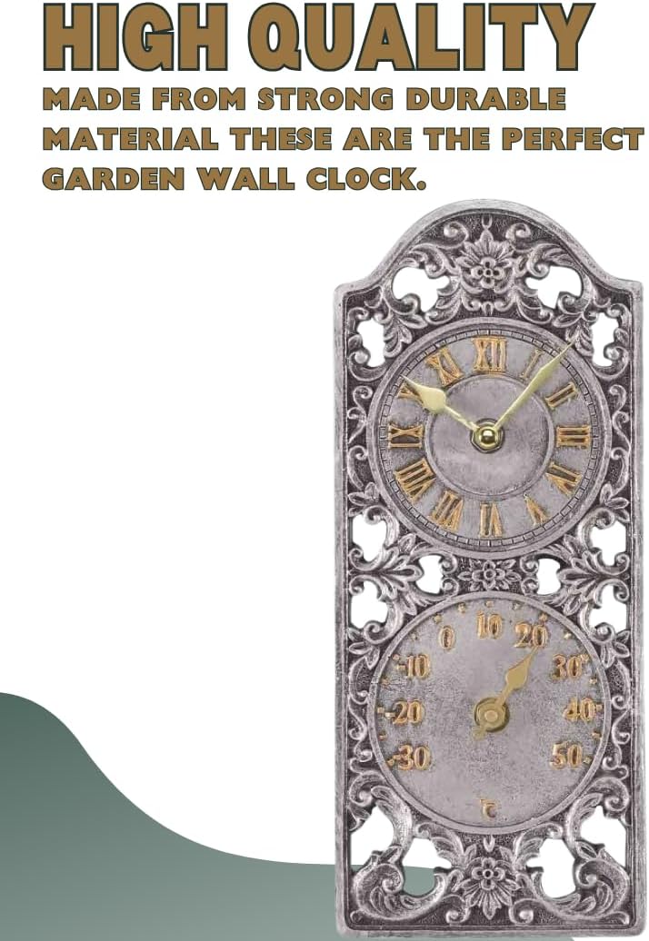 Vintage Outdoor Wall Clock with Thermometer & Barometer 35cm