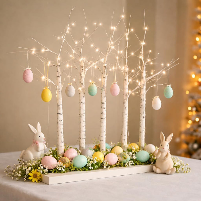 80cm Pre Lit Birch Twig Tree Warm White LED Table Decoration