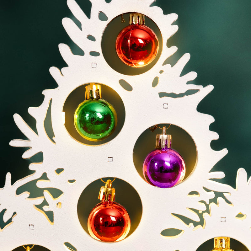 Wooden Christmas Tree with Multicolour Baubles & 6 LED Lights