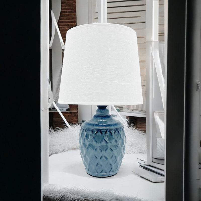 40CM BLUE CERAMIC  LAMP AND SHADE