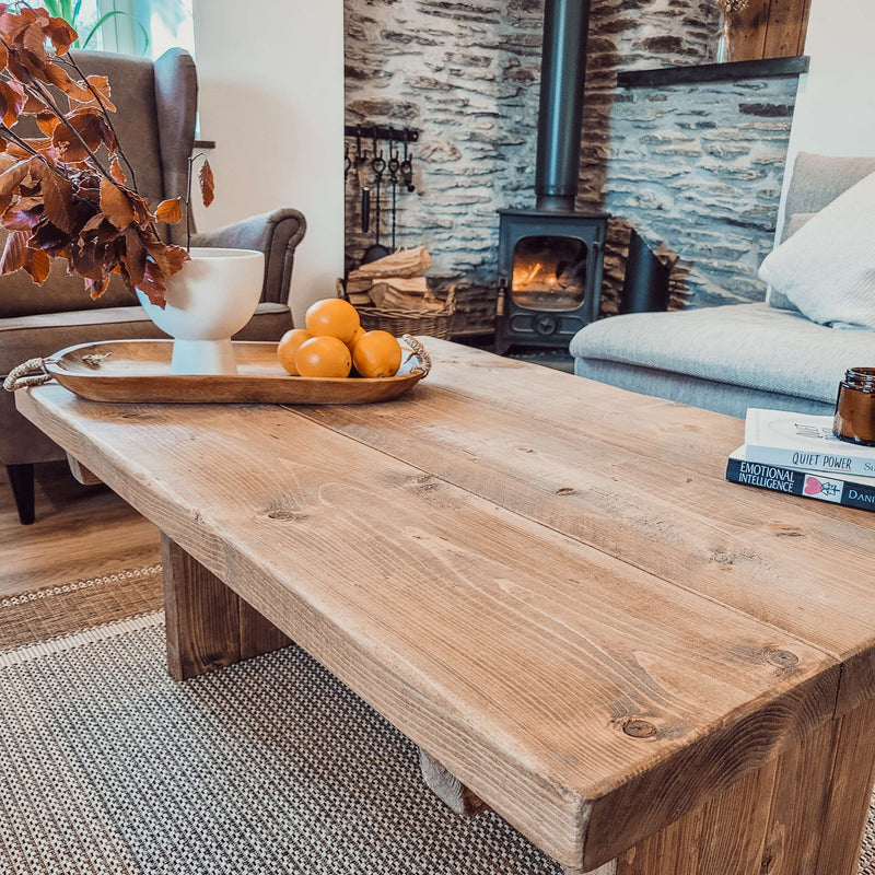 ORIAN Rustic Wooden Coffee Table With Square Legs