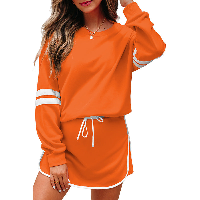Loose Long Sleeve Women's Versatile Printed Dress Two-piece Set