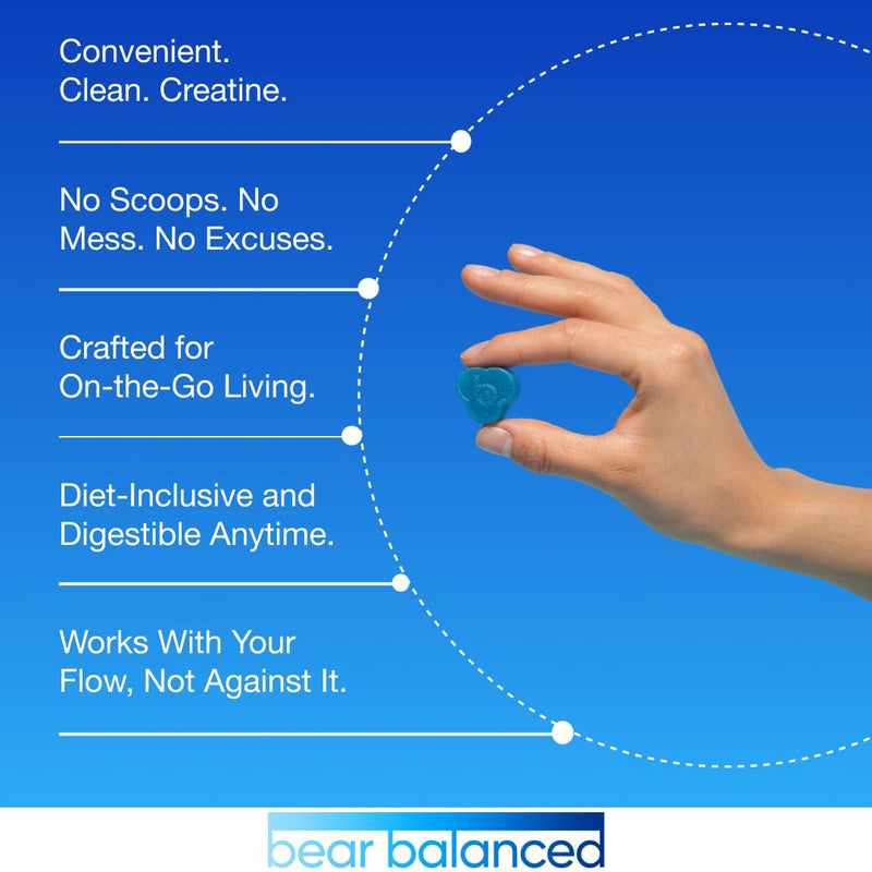 Bear Balanced Creatine Gummies – Creapure Creatine Monohydrate, L-Theanine, L-Tyrosine & B12 for Muscle, Focus & Energy | Sugar-Free, Low Calorie, Vegan