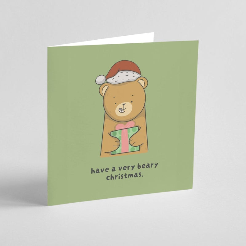 Beary Christmas Card – Cute Kawaii Bear Holiday Greeting with Santa Hat
