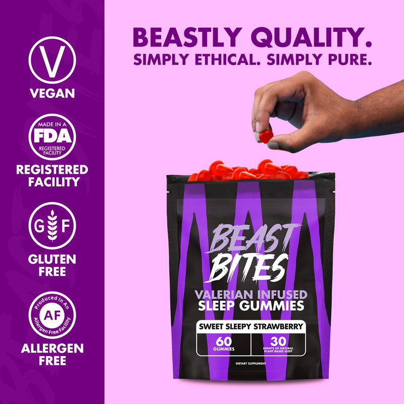 Beast Bites - Valerian Infused Sleep & Nighttime Recovery Gummies - NSF Certified for Sport - 30 Servings