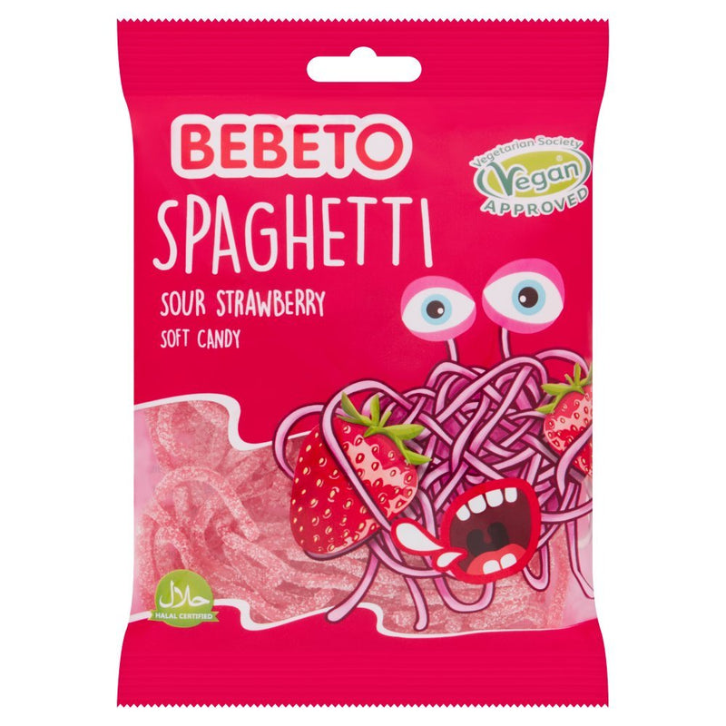 Bebeto Spaghetti Sour Strawberry Soft Candy 70g (Case of 20)