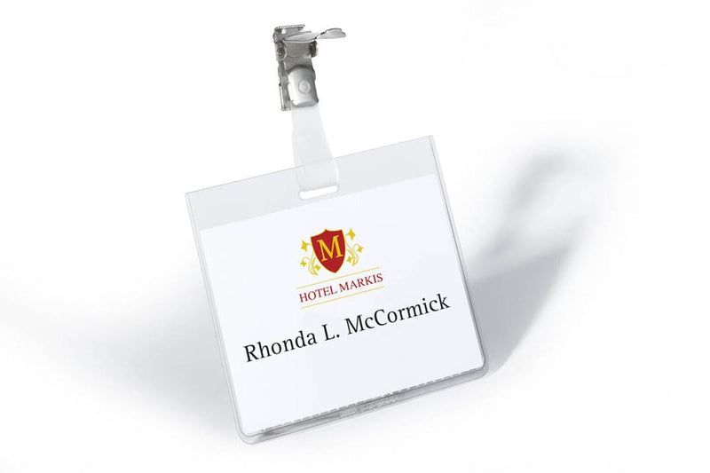 Durable Clip Name Tag ID Badge Card Holders + Inserts | 25 Pack | 60 x 90mm