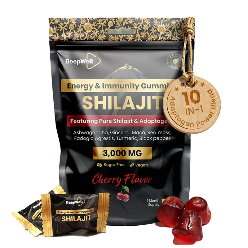 BeepWell 60 Count Gold Shilajit Gummies – 3000mg, 85+ Minerals, Cherry Flavor