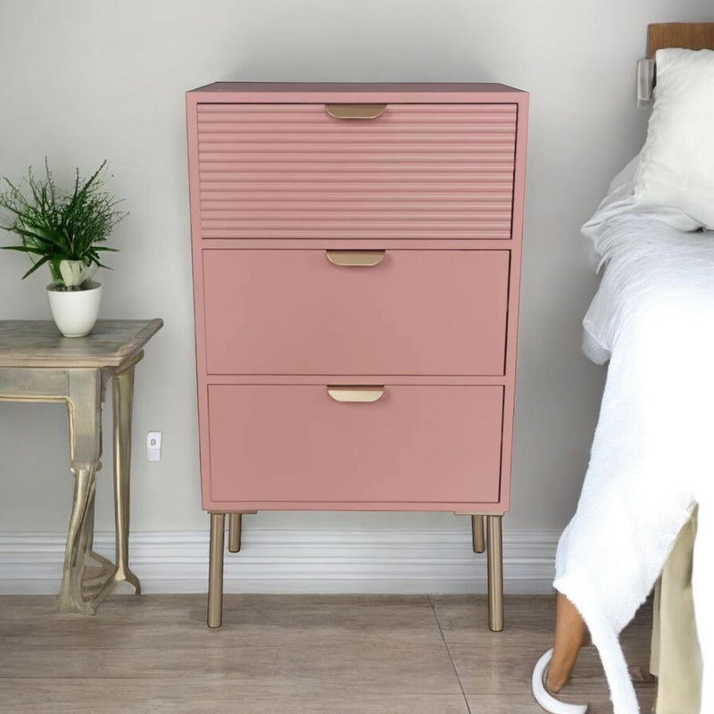 75CM PINK WOODEN 3 DRAWER CHEST OF DRAWER