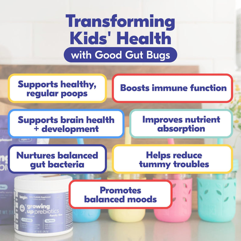 Begin Health Growing Up Prebiotics for Kids 84-Packs | Unflavored Soluble Powder for Digestive Comfort