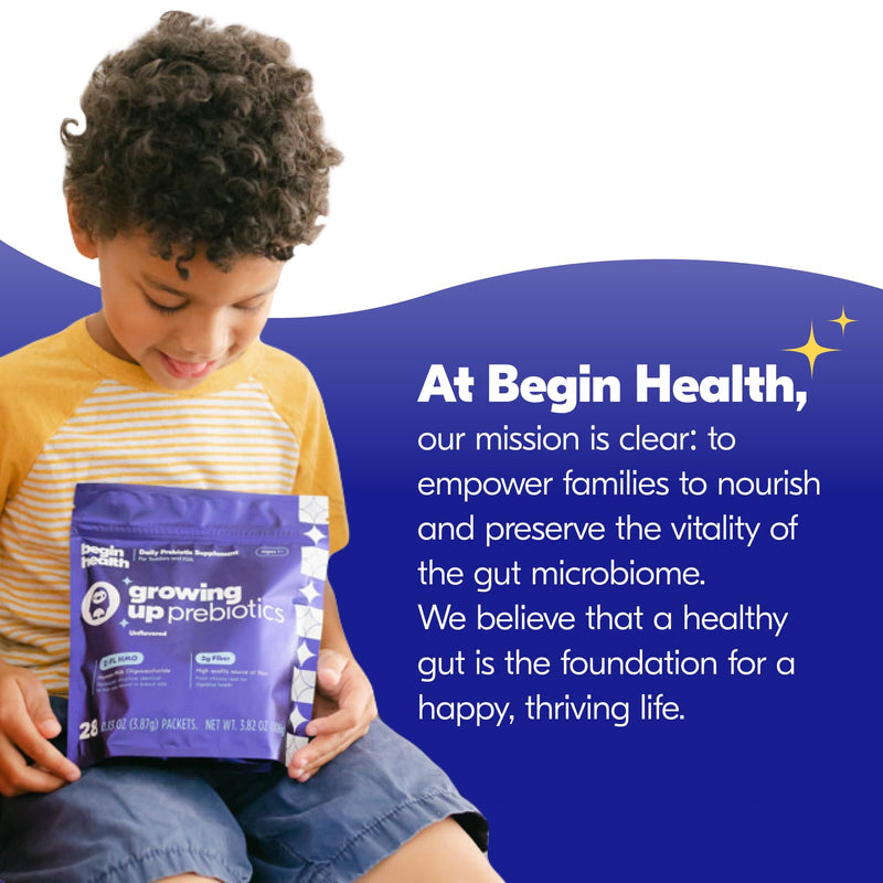 Begin Health Growing Up Prebiotics for Kids 84-Packs | Unflavored Soluble Powder for Digestive Comfort