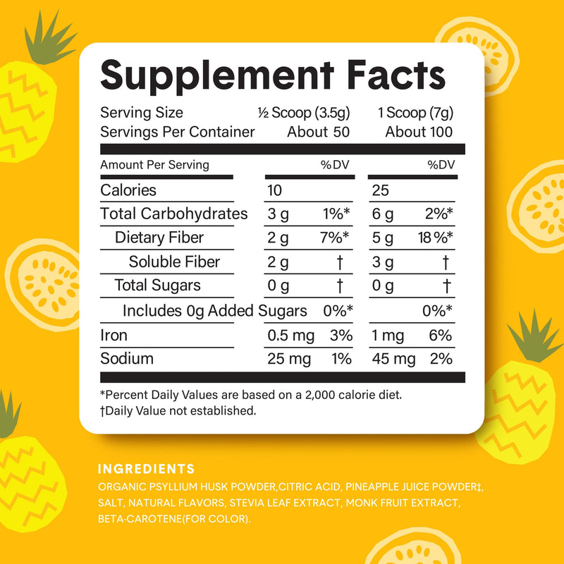 Bellway Super Fiber Powder + Fruit – Pineapple Passion (Sugar-Free Psyllium Husk Fiber)