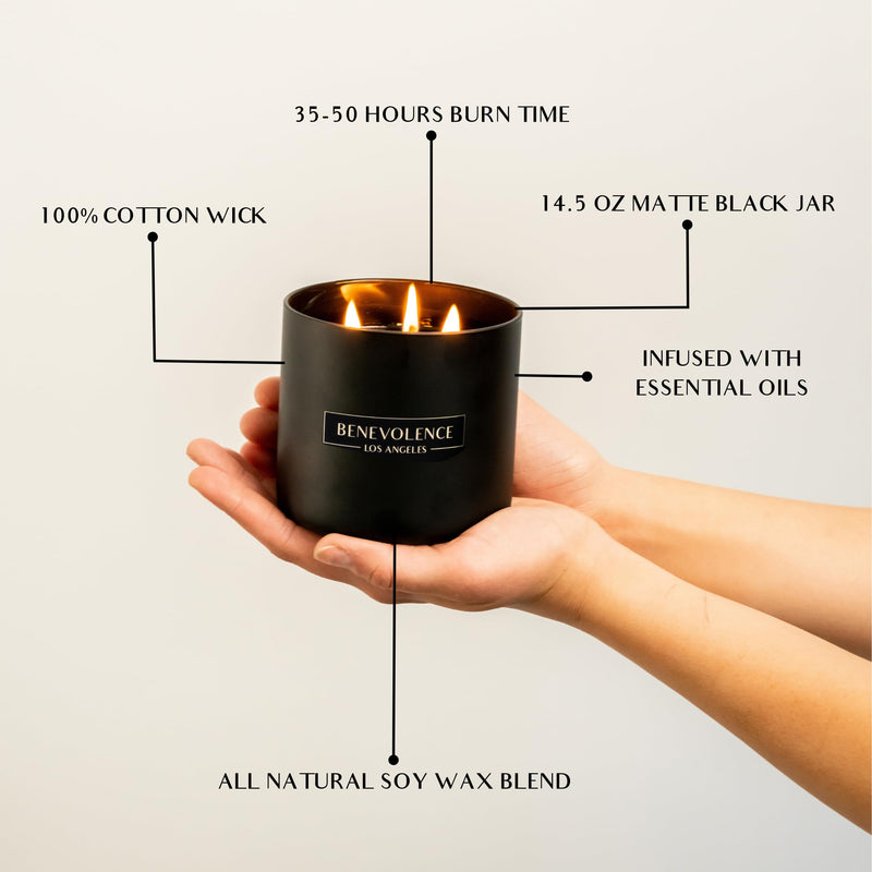 Benevolence LA 3-Wick Candle – Black Berries (Baies) – Large Christmas Scented Soy Candle | 14.5 oz, 45 Hour Burn