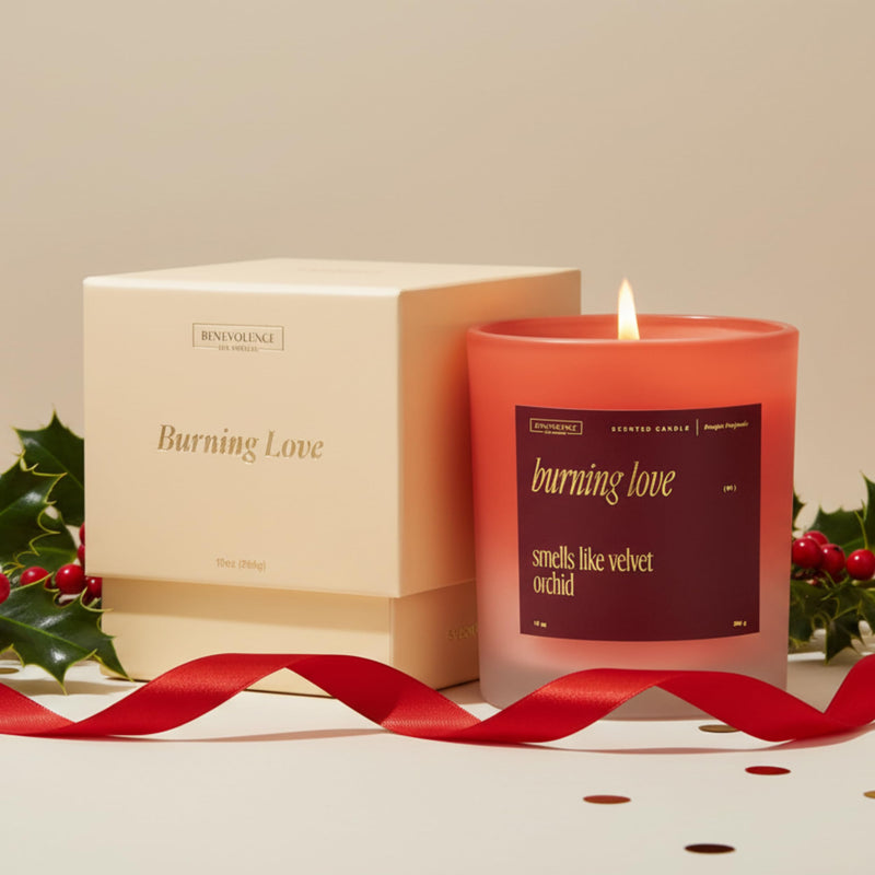 Benevolence LA Burning Love Scented Candles | 10 oz, 40-50 Hour Burn, Love Candle for Women | Romantic Gifts for Women and Men | Gift for Husband, Wife, Girlfriend | Fall Candles - Velvet Orchid