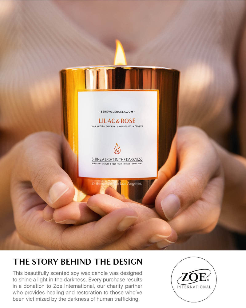 Benevolence LA Lilac & Rose Wood Wick Candle – 8oz Soy Christmas Candle, 45 Hour Burn