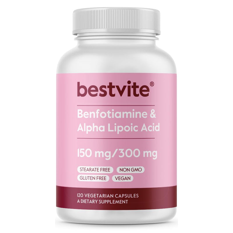 Benfotiamine 150mg + Alpha Lipoic Acid 300mg - 120 Veg Capsules | No Stearates, Vegan, Gluten Free, Non-GMO