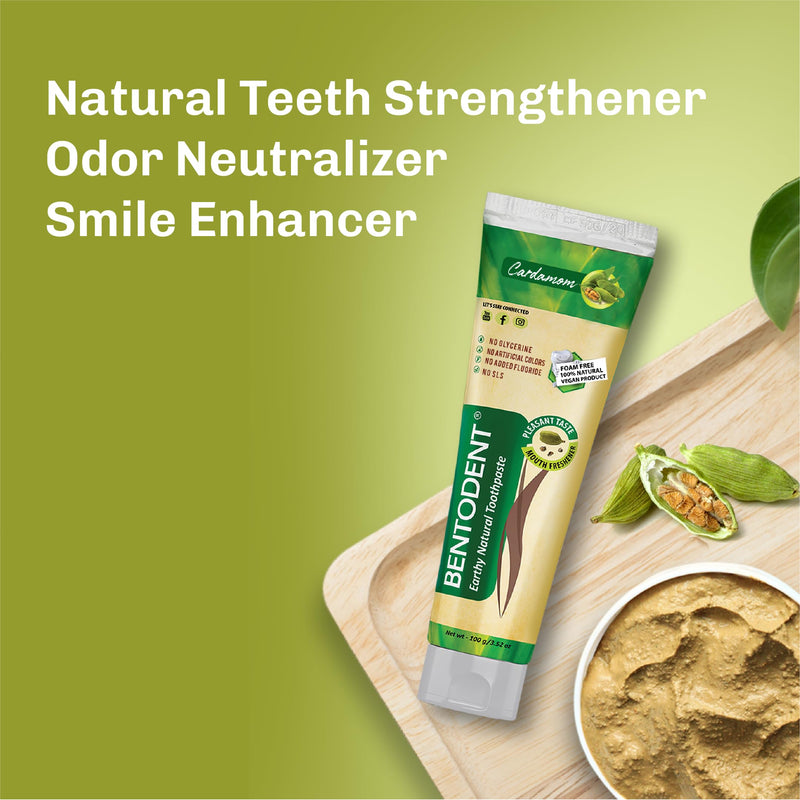 BENTODENT Fluoride-Free Remineralizing Calcium Bentonite Clay Toothpaste – Cardamom, Mint-Free, 3.52 oz