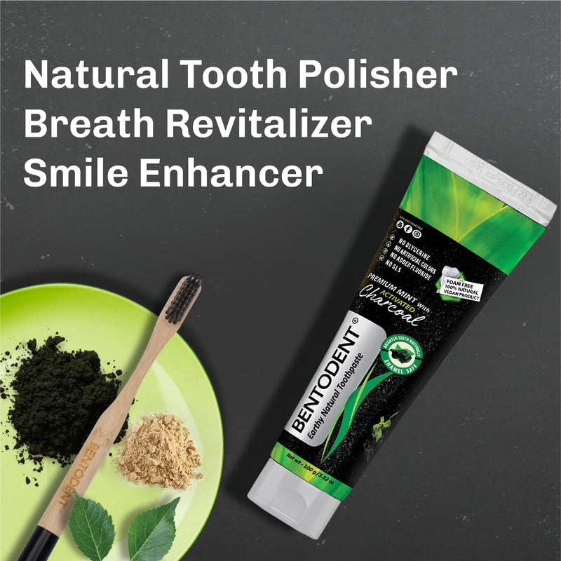 BENTODENT Toothpaste - Bentonite Clay & Activated Charcoal, Fluoride-Free, SLS-Free, Vegan, 3.52 oz