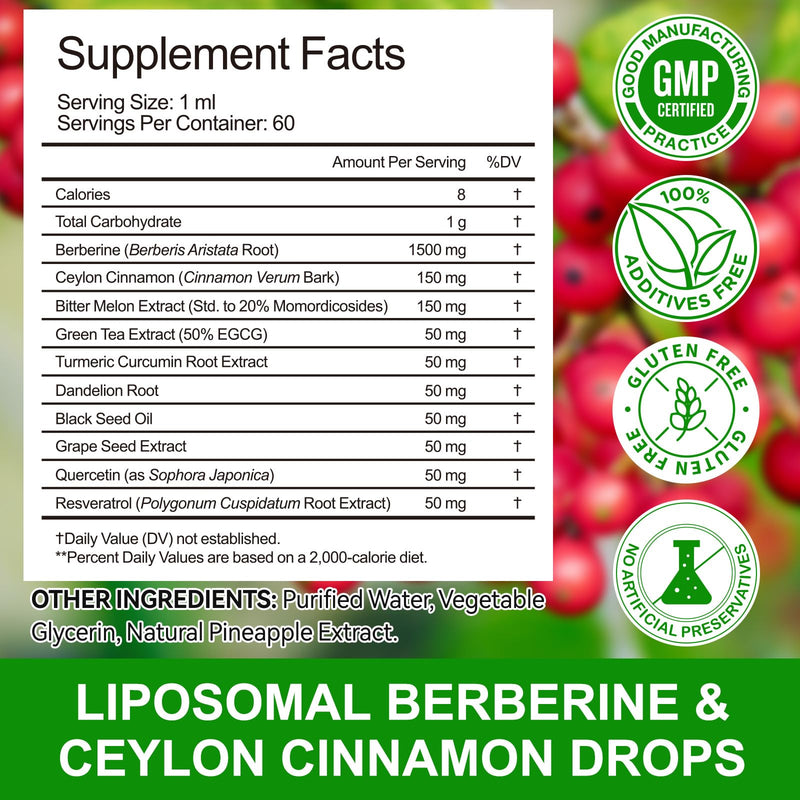 Berberine Liquid Drops 60ml with Ceylon Cinnamon – Immune & Digestive Support